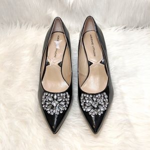 Adrienne Vittadini Clear Stone Black Patent Heels
